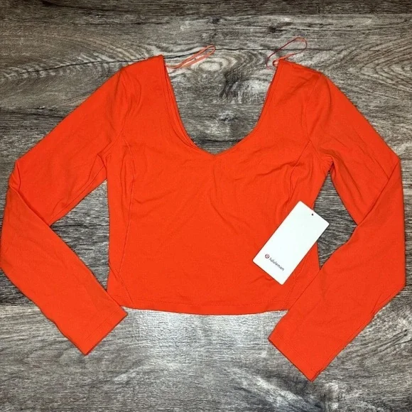 LULULEMON NWT ALIGN LONG SLEEVE ORANGE RED Size 8 SLRO - Picture 2 of 4